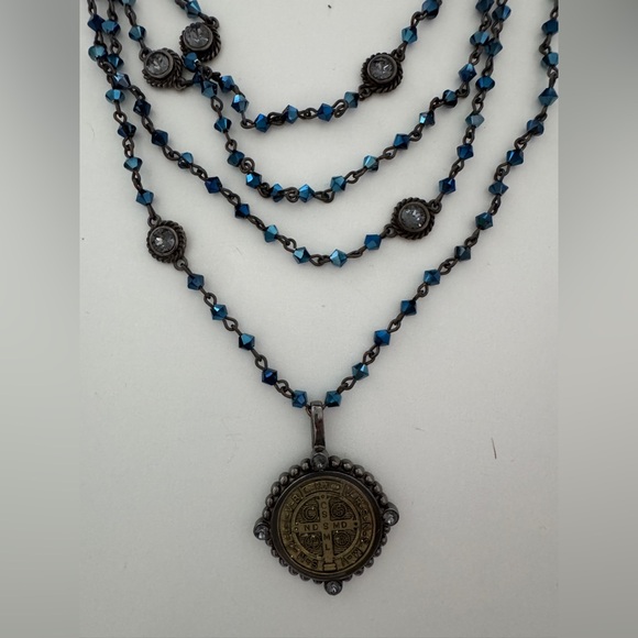 Virgins Saints & Angels Jewelry - Virgins Saints & Angels Navy Blue and Gunmetal San Benito Medallion Necklace